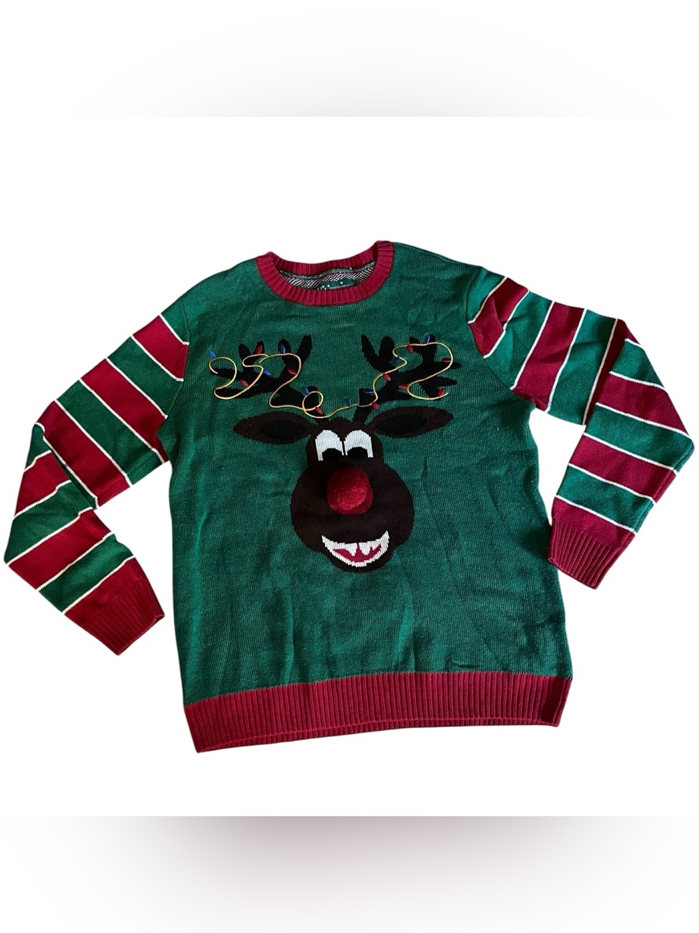 Ugly Christmas Sweater Men's XL Rudolph Red Nose Reindeer Red Green Peppermints